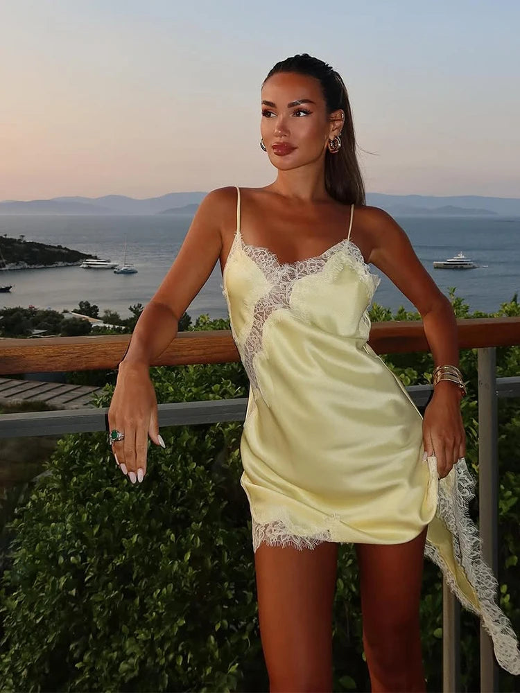 Elegant Off-Shoulder Lace Patchwork Summer Dress for Women - White Cocktail Dress 2