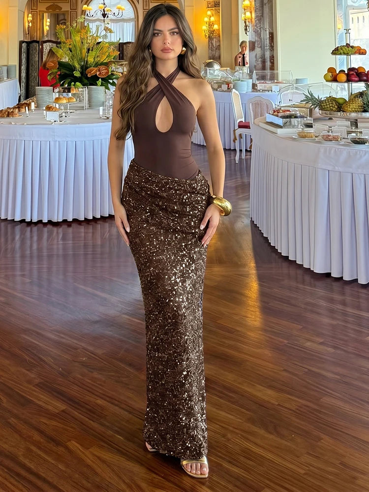 Aitia Criss-Cross Drapierte Maxikleid