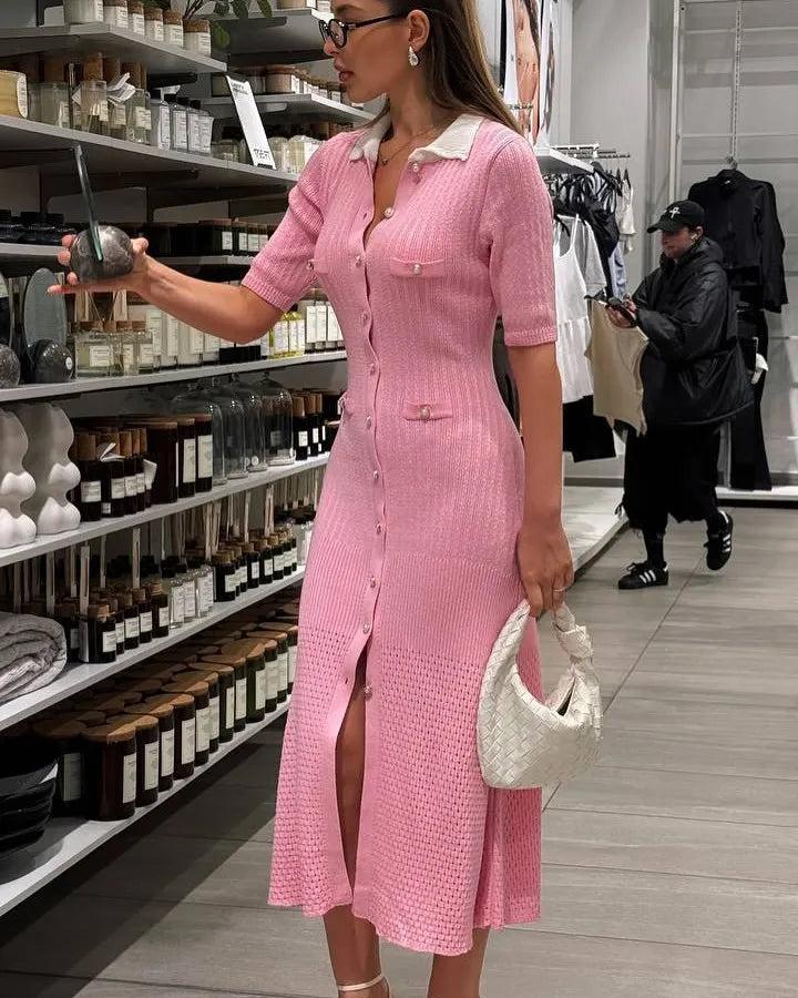 Hannelore French V-Neck Knitted Slit Dress