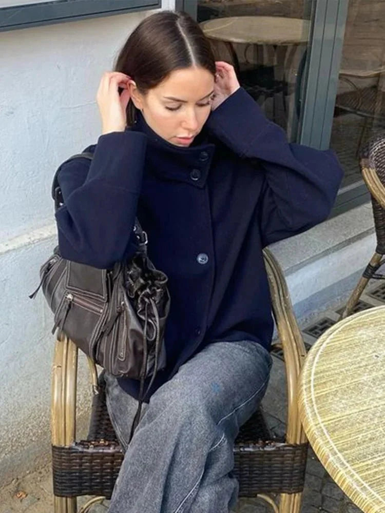 SEAME - Rosalia Elegant Lady Women's Jacket with Stand Collar for Autumn Style Grey S