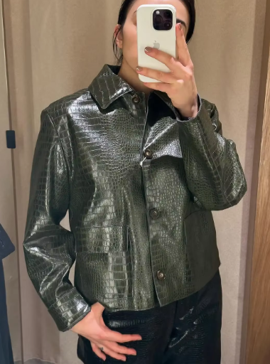 Svea Crocodile Embossed Leather Jacket