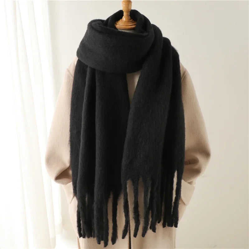 Thick Women's Winter Scarf - Soft Solid Pashmina Wrap with Tassels 0