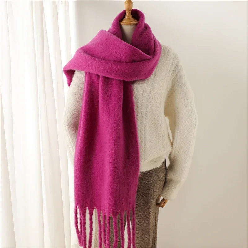 Thick Women's Winter Scarf - Soft Solid Pashmina Wrap with Tassels 6