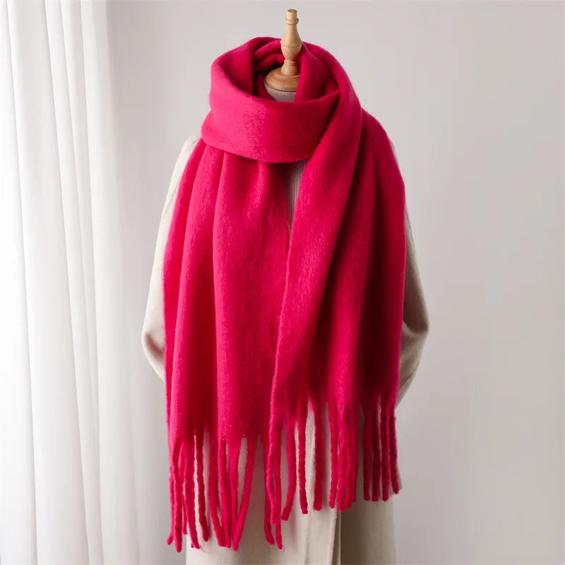 Thick Women's Winter Scarf - Soft Solid Pashmina Wrap with Tassels 9