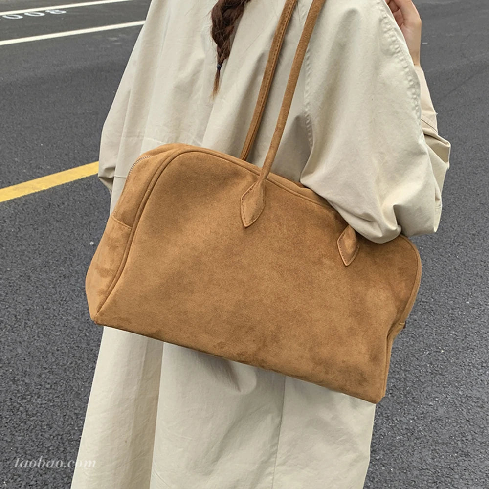 Borsa Tote da Donna in Pelle Scamosciata Vintage - Borsa a Spalla di Grande Capacità per Autunno Inverno