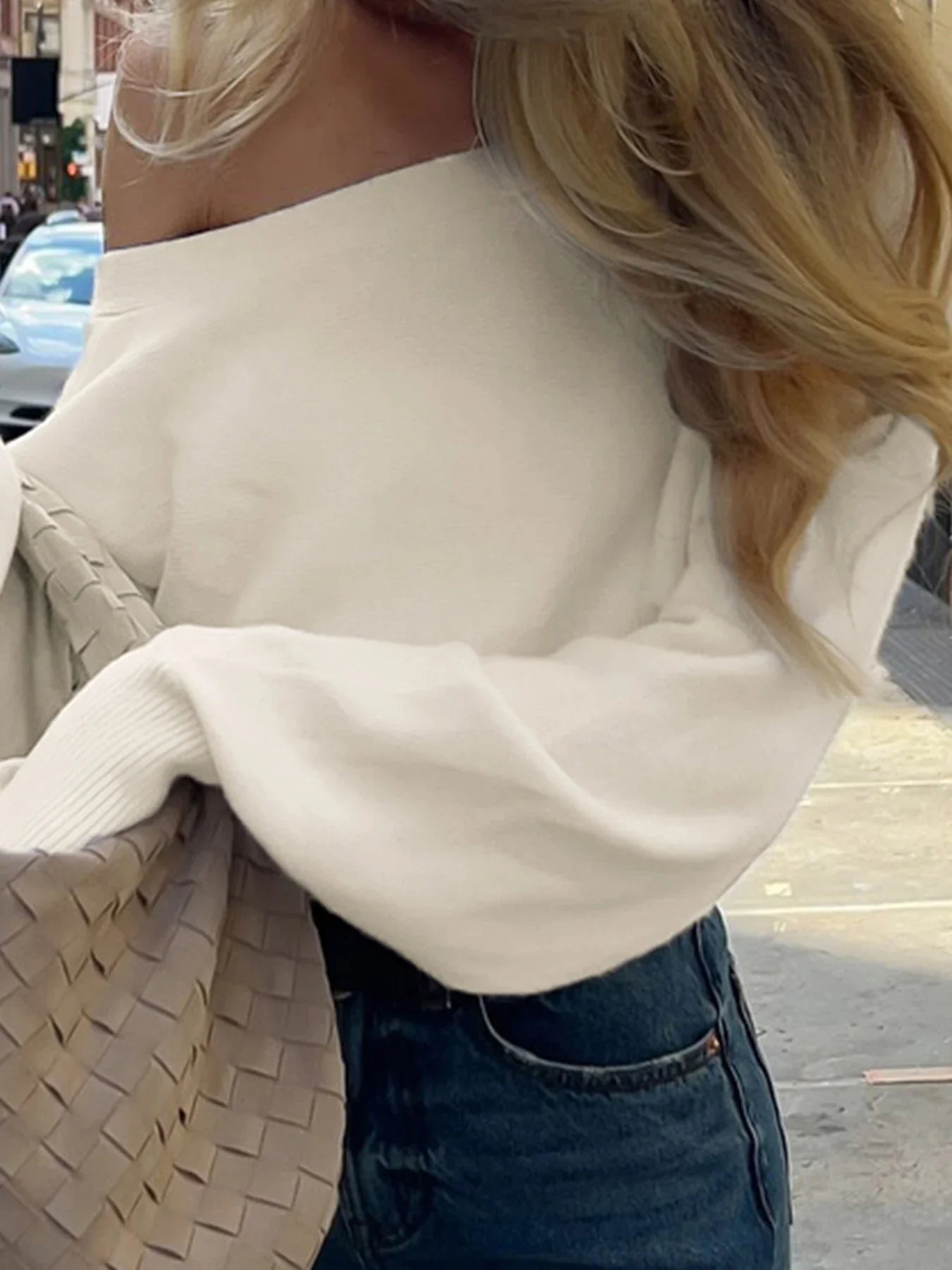 Women's Off-Shoulder Knitted Sweater - Casual Long Sleeve Pullover 2