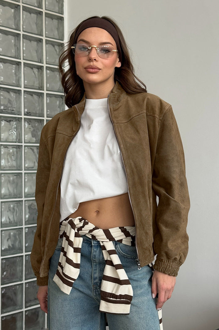 Alavsha Vintage Bordeauxrot Velourslederjacke