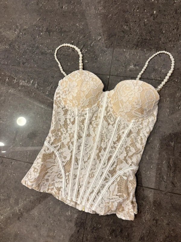 SOERA Aneyla Lace Sheer Bustier Cami Top - Tops -  White L