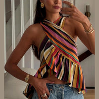 Briana top a righe halter