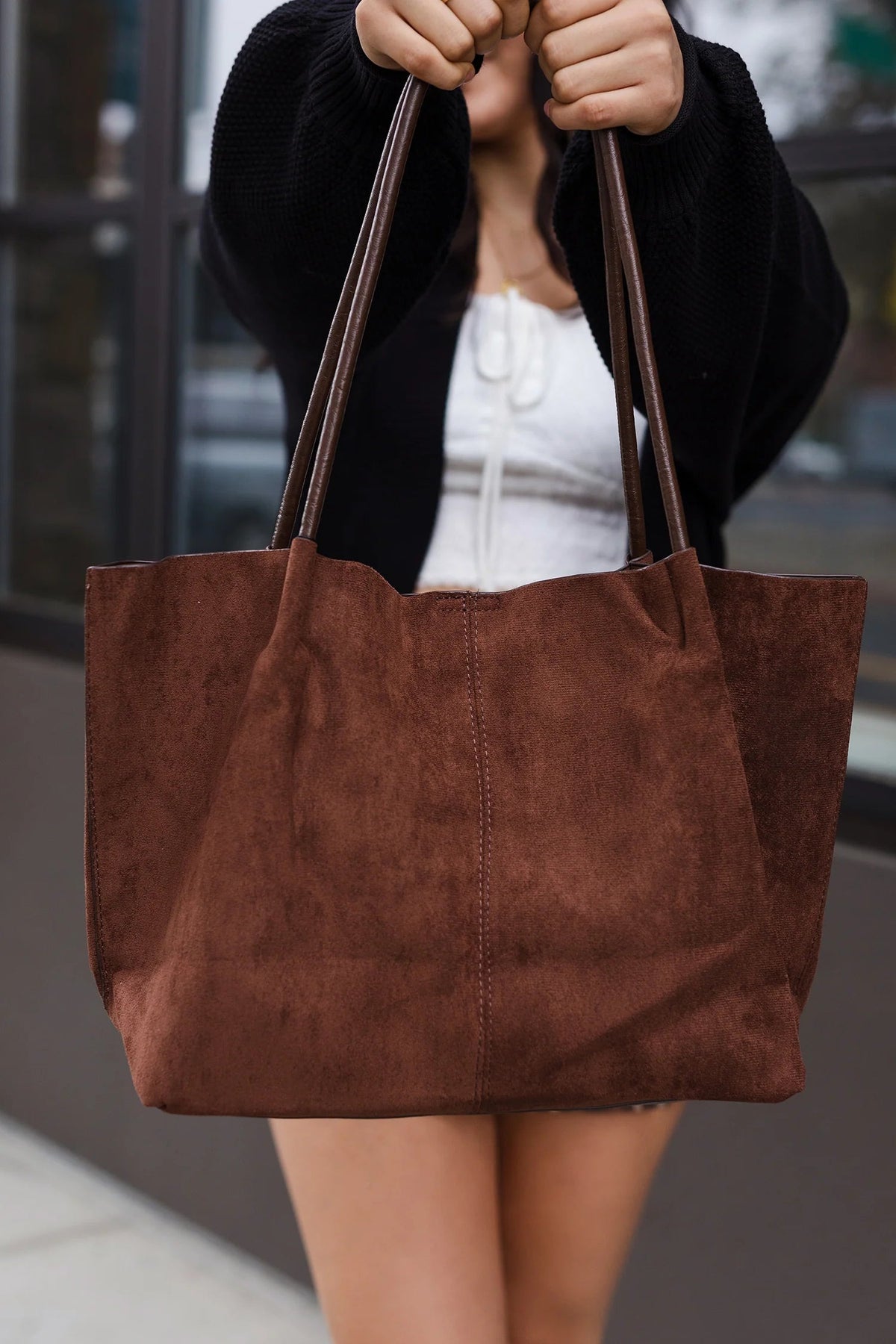 Cheska Tote Bag aus Kunstvelours mit Täschchen