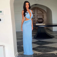 Denise Maxikleid mit tiefem V-Ausschnitt und Raffung