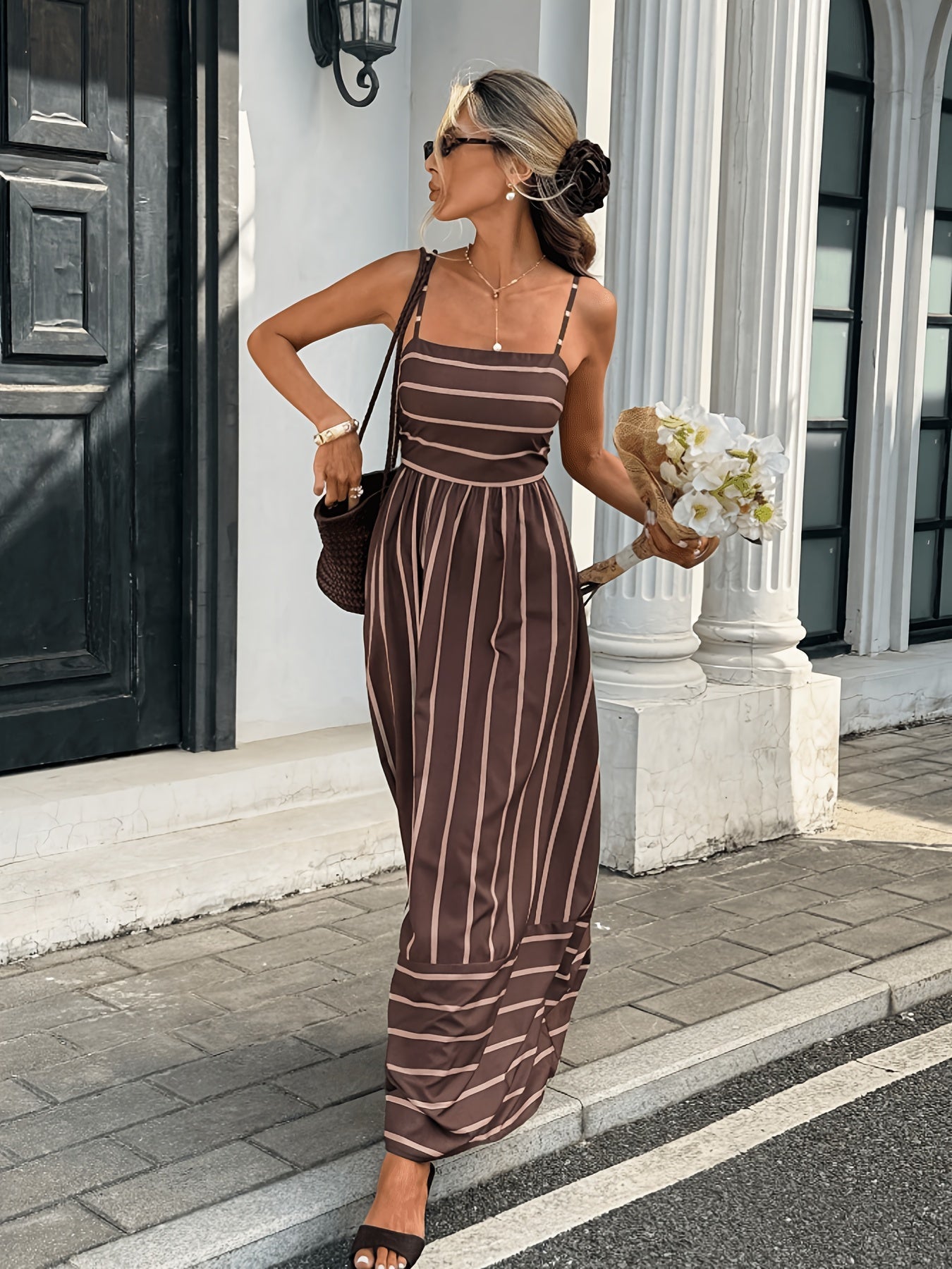 Elena gestreiftes Leinen-Midikleid