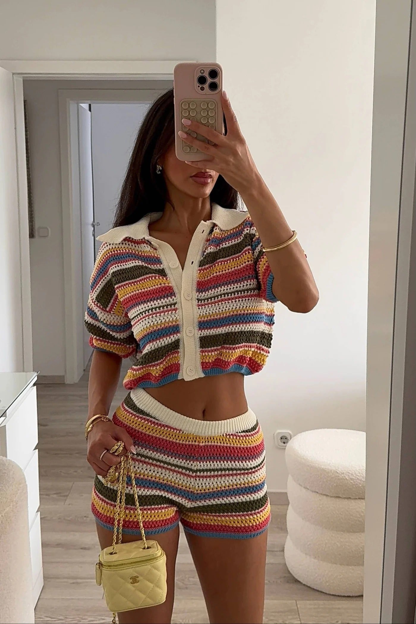Completo coordinato a righe crochet Sophie