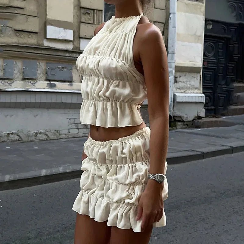 SOERA Priya Tie-Up Tank & Pleated Skirt Set - Set -  White Set XS