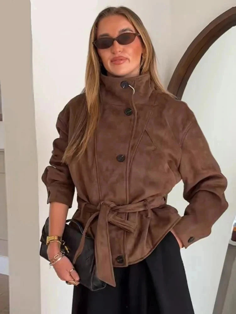 Rebecca Kunstwildleder Schnürjacke
