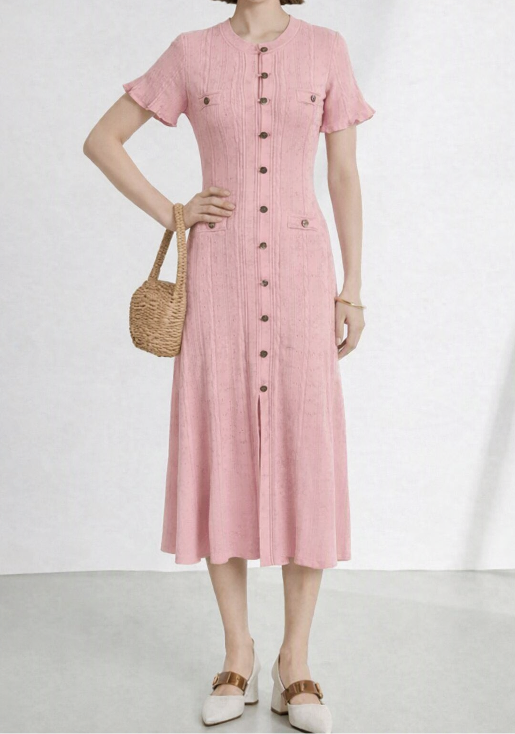 Hannelore French V-Neck Knitted Slit Dress