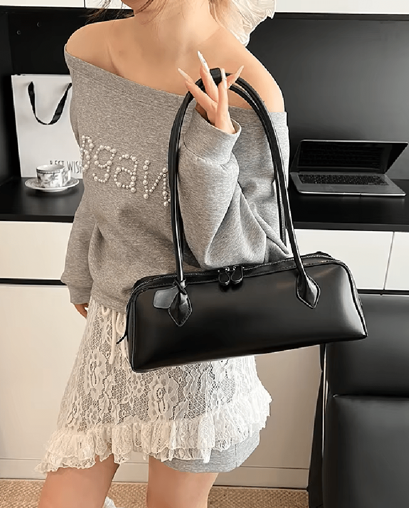 SOERA Ella Vintage Leather Baguette Bag - Bag - SOERA-335683-BLA-OS-69187 Black