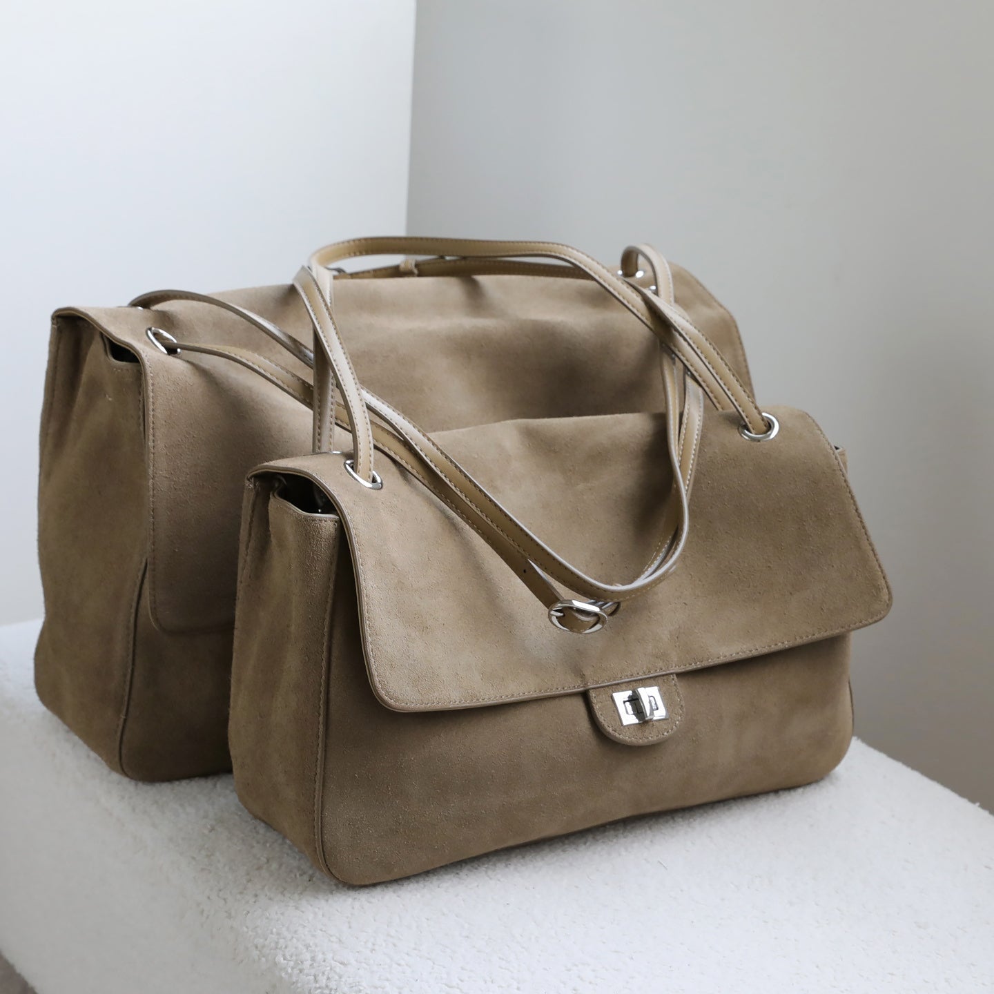 SOERA Esther Frosted Cowhide Retro Tote Bag - Bag -  Beige Small