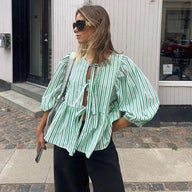 Emma gestreifte Bluse mit Puffärmeln