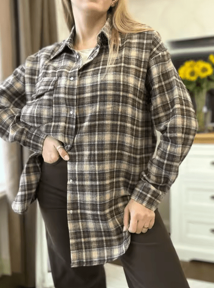 SOERA Melissa Oversized Plaid Shirt - Blouse - SOERA-074691-DAR-O-81987 Brown One Size