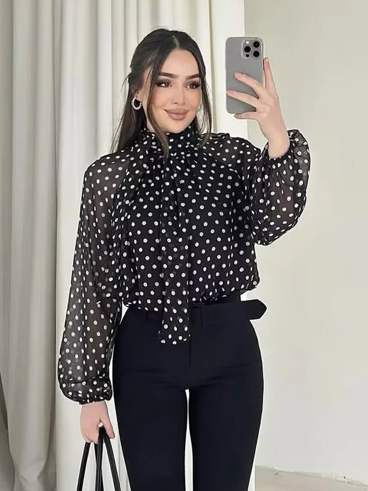 SOERA Sofia High Collar Polka Dot Blouse - Blouse -  Black S