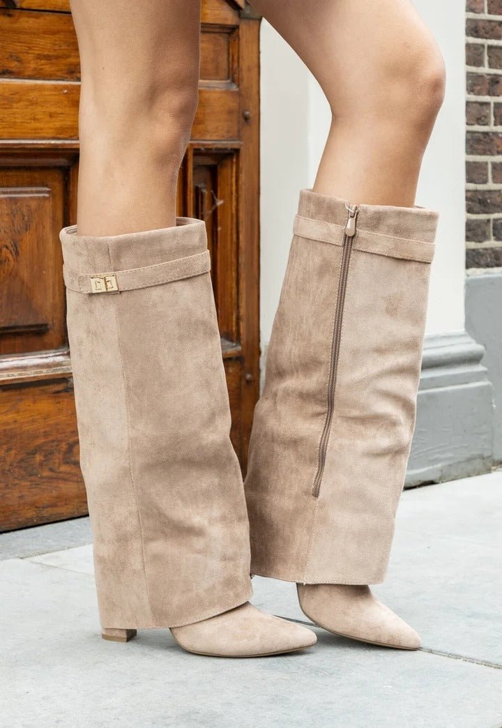 SOERA Lisa Pointed Toe Block Heel Boots - Boots - SOERA-418819-BEI-5-80675 Beige 5