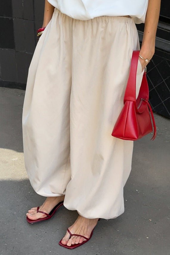 SOERA Inga Elastic Waist Baggy Pants - Bottoms -  Cream M