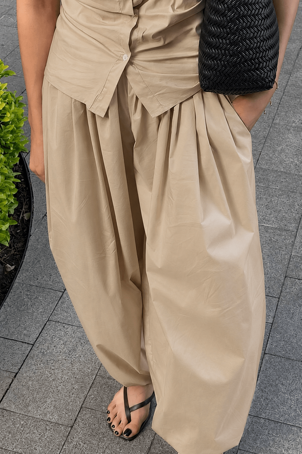 SOERA Inga Elastic Waist Baggy Pants - Bottoms - SOERA-288067-BEI-S-37027 Beige S