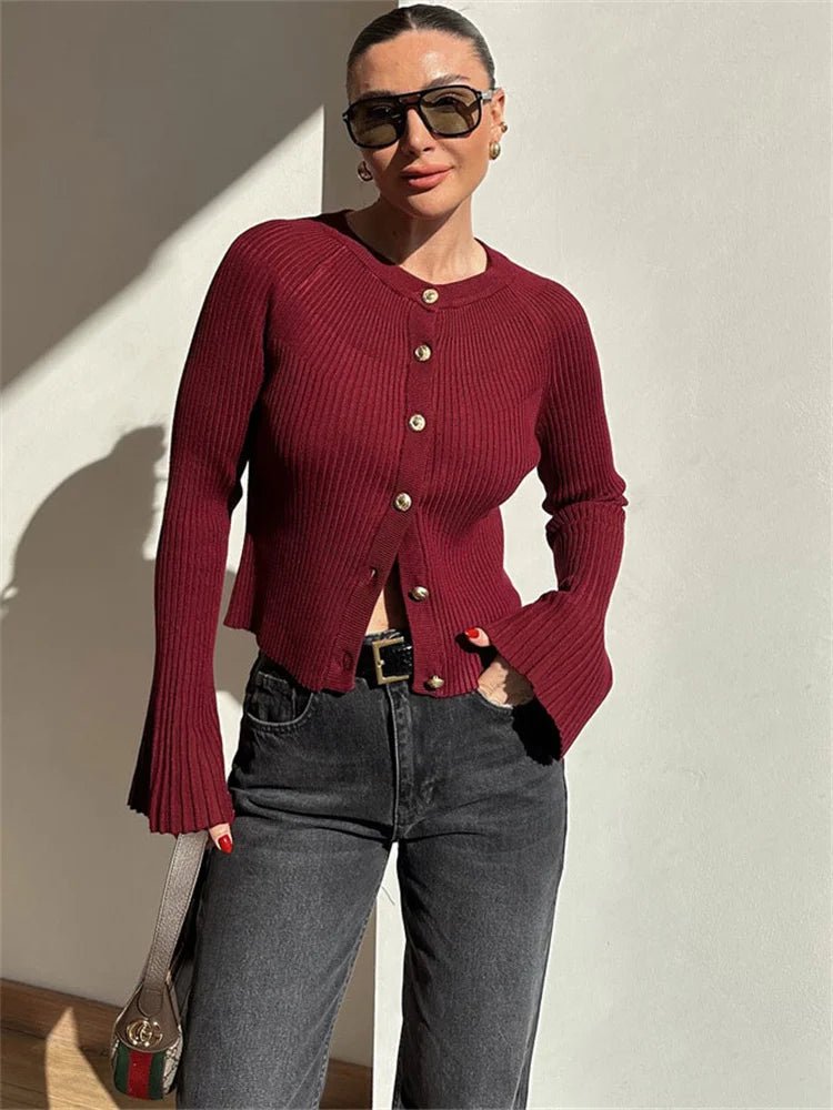 SOERA Eloisa Ribbed Knit Long Sleeve Cardigan - Cardigans - 1005009561904586-;vo1769414229133217353 Red L