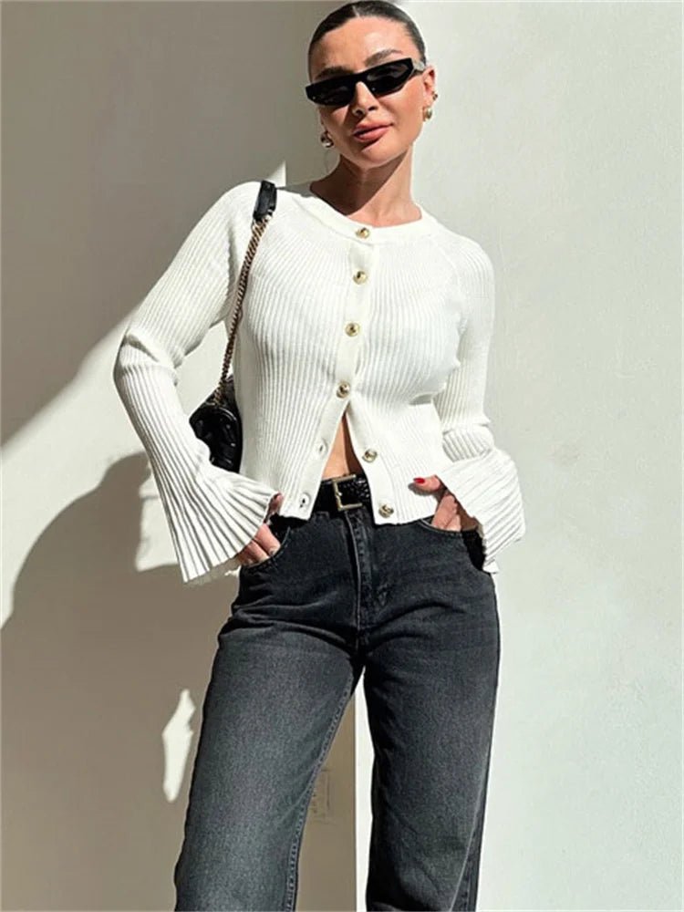 SOERA Eloisa Ribbed Knit Long Sleeve Cardigan - Cardigans - 1005009561904586-;WB1769414229132824685 White M