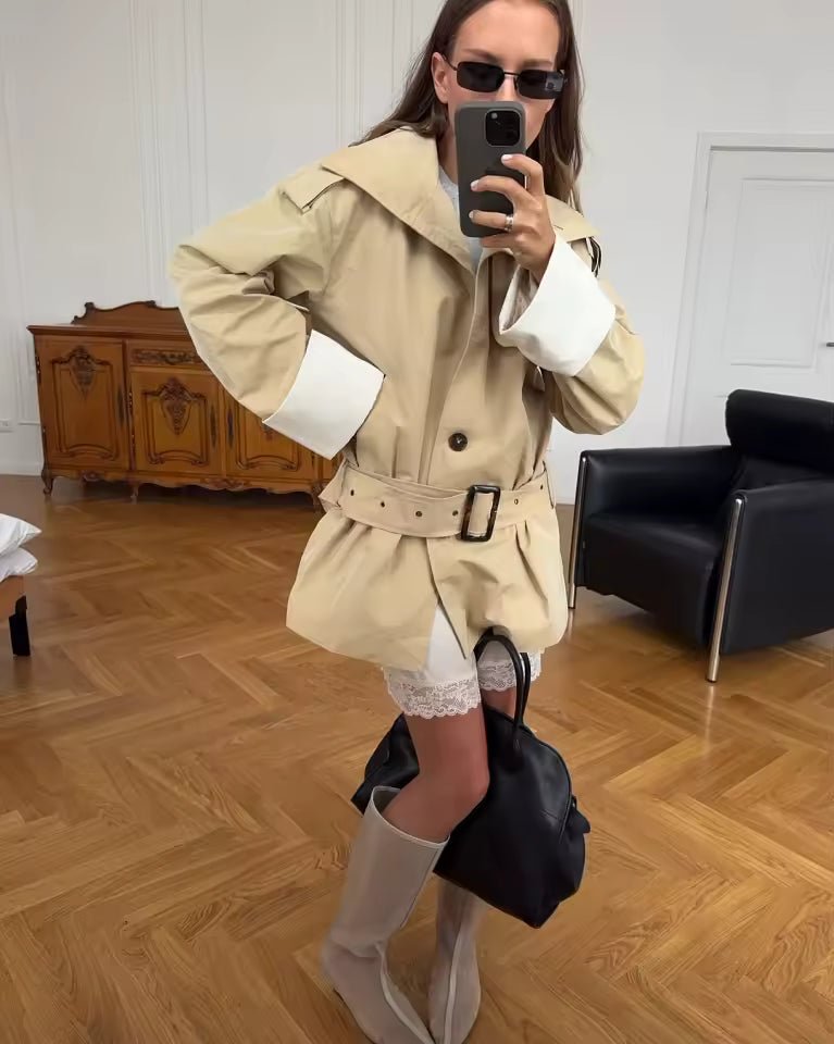 SOERA Alicia Contrast Cuffs Belted Trench Coat - Coat - SOERA-486659-KHA-S-00355 Beige S