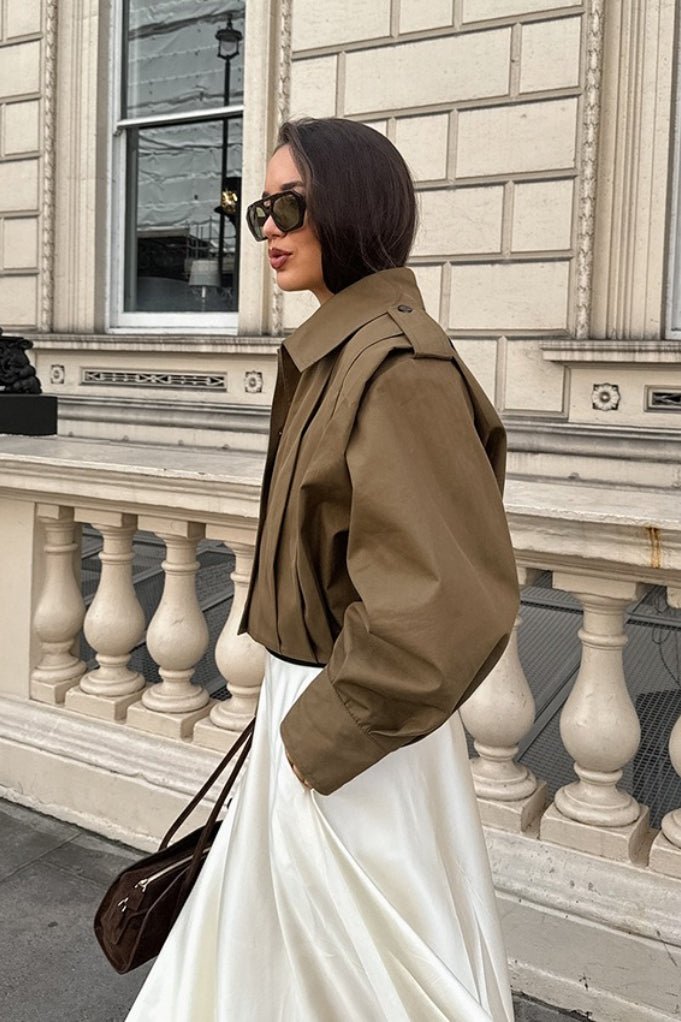 SOERA Gina Pleated Russet Wool Coat - Coat - SOERA-016323-KHA-L-66211 Khaki L