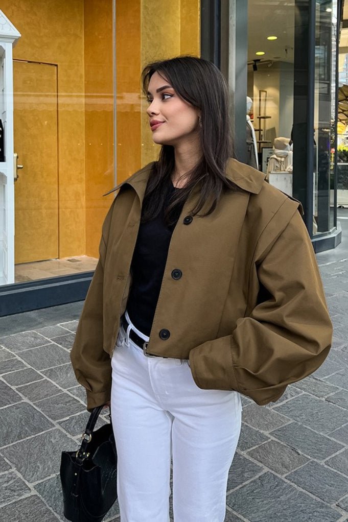 SOERA Gina Pleated Russet Wool Coat - Coat - SOERA-016323-KHA-M-33443 Khaki M