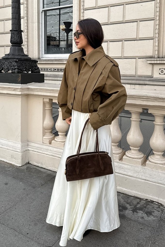 SOERA Gina Pleated Russet Wool Coat - Coat - SOERA-016323-KHA-S-00675 Khaki S