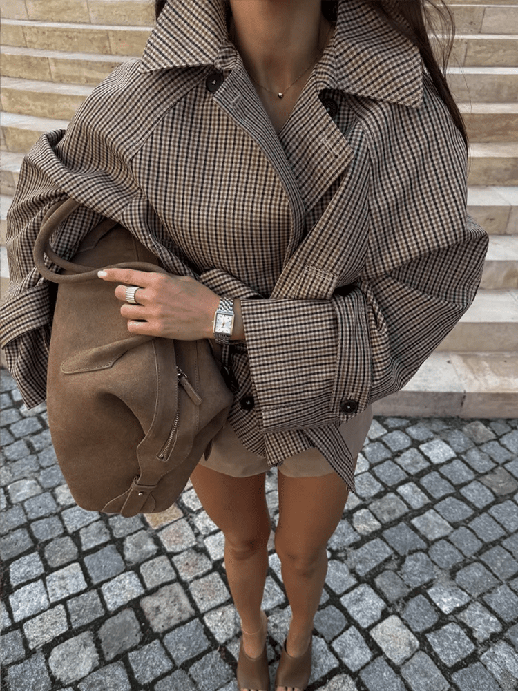 Jasmin Karierter Trichterkragen-Trenchcoat