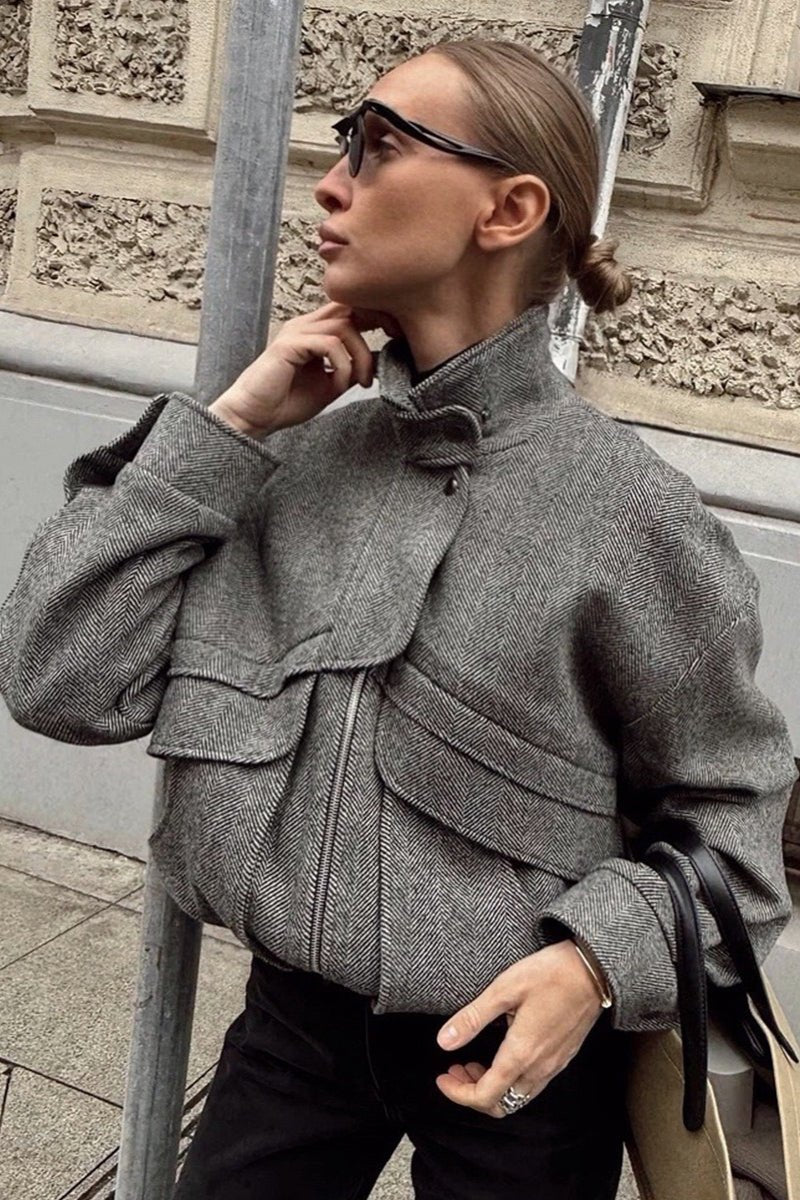 SOERA Sarah Herringbone Stand Collar Coat - Coat - SOERA-991939-BLA-M-90947 Black M