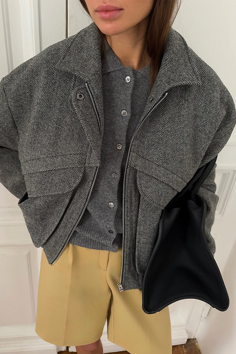 SOERA Sarah Herringbone Stand Collar Coat - Coat - SOERA-991939-BLA-S-58179 Black S