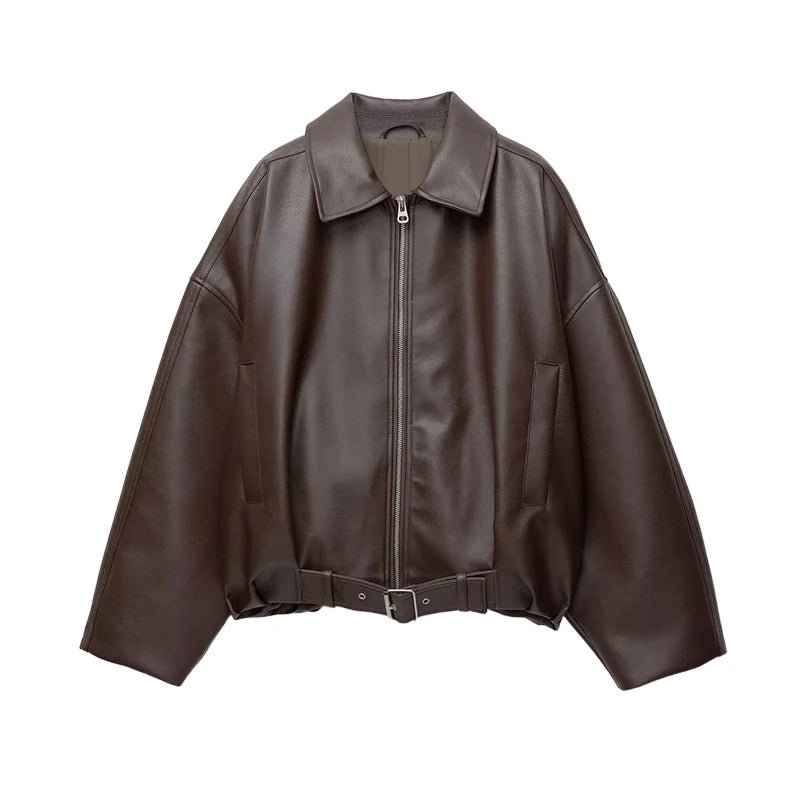 SOERA Carine Leather Moto Jacket - Coats & Jackets - 1005010155324280-;Gi1770303445158463965 Brown L