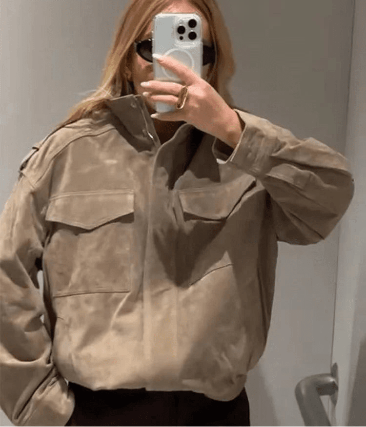 SOERA Marianne High Neck Suede Pocket Jacket - Coats & Jackets - 1005008551331900-;yQ1775552729666534774 Dark Gray XS