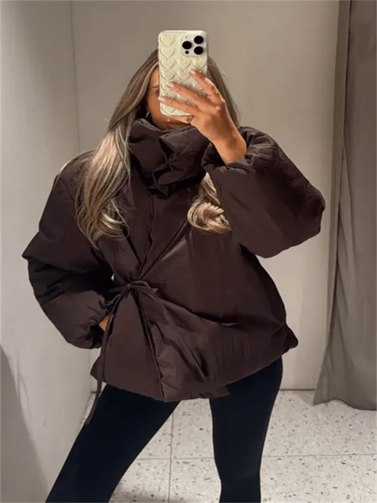 SOERA Suzy High Collar Tie-Up Puffer Jacket - Coats & Jackets - 1005010209484725-;sB1762998398931088203 Brown S