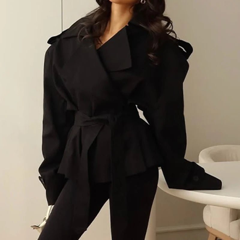 SOERA Tara Lace Up Cropped Trench Coat - Coats & Jackets - 1005010209802968-;oF1775118772176893463 Navy Blue XS