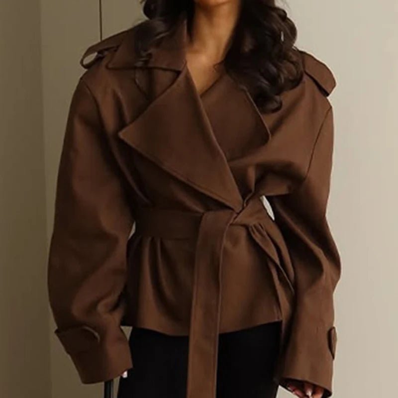 SOERA Tara Lace Up Cropped Trench Coat - Coats & Jackets - 1005010209802968-;oF1775118772176893463 Navy Blue XS