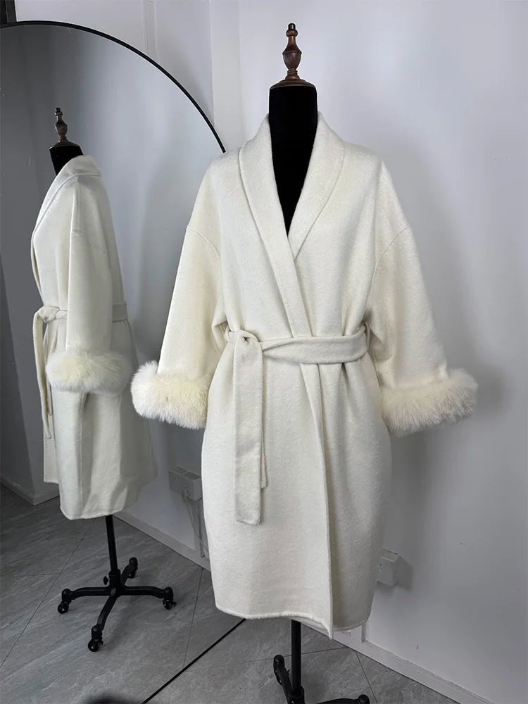 SOERA Wool Wrap Coat with Fox Fur Cuff - Coats & Jackets - 3256809512722732-;qf1766845283309419072 Short Burgundy L