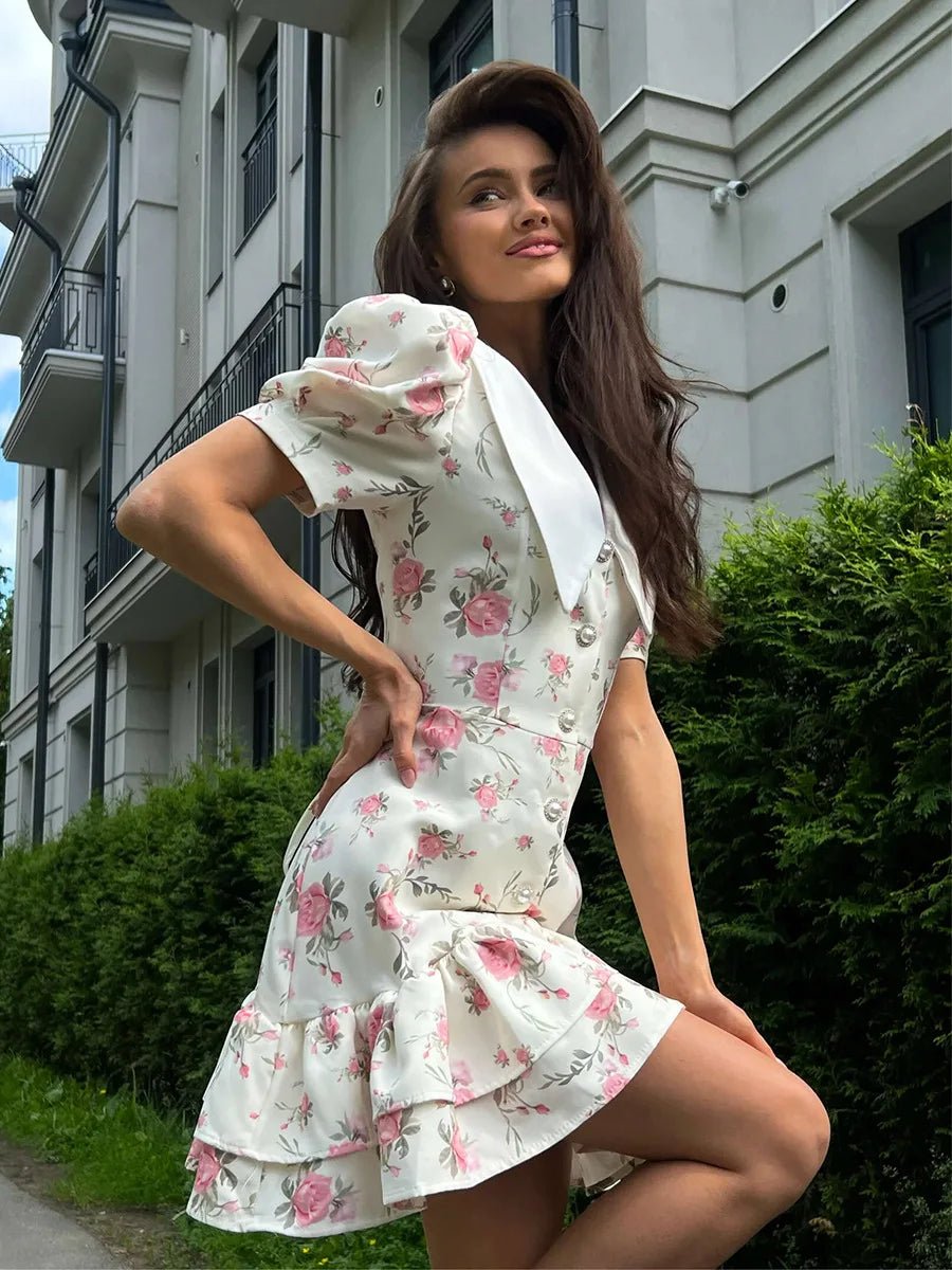 SOERA Andromeda Floral Puff Sleeve Mini Dress - Dress -  White L