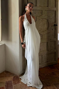 Beatrice Ruffled Halter Tulle Maxi Dress
