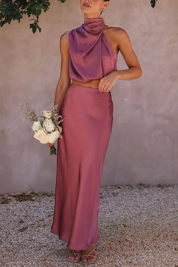 SOERA Beatrice Two - Piece Satin Wedding Guest Set - Dress -  Pink S