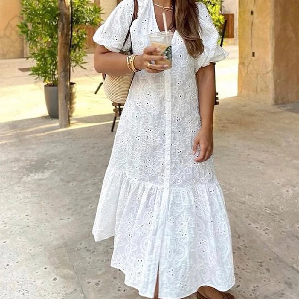 SOERA Beatrice V - Neck Embroidered Maxi Dress - Dress -  White S