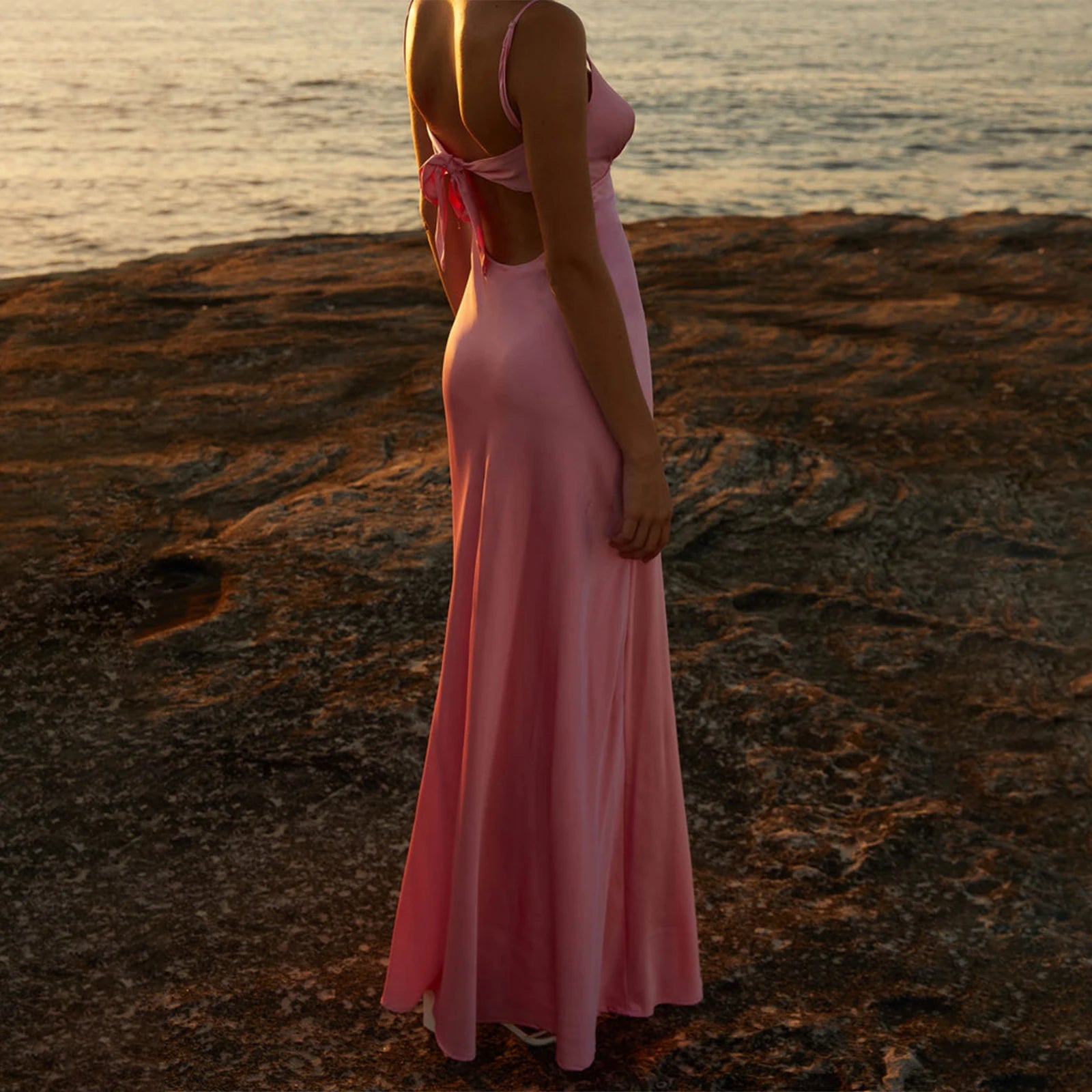 SOERA Celeste Backless Tie - Front Cami Dress - Dress -  Pink S