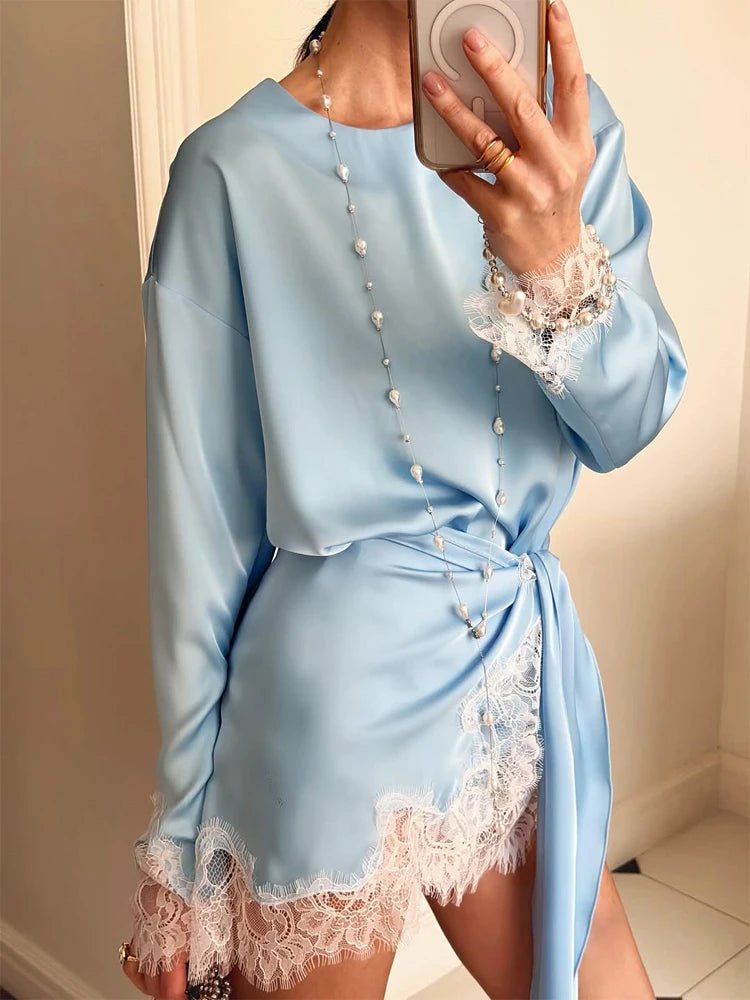 SOERA Celeste Lace Satin Tie - Detail Dress - Dress -  Blue M