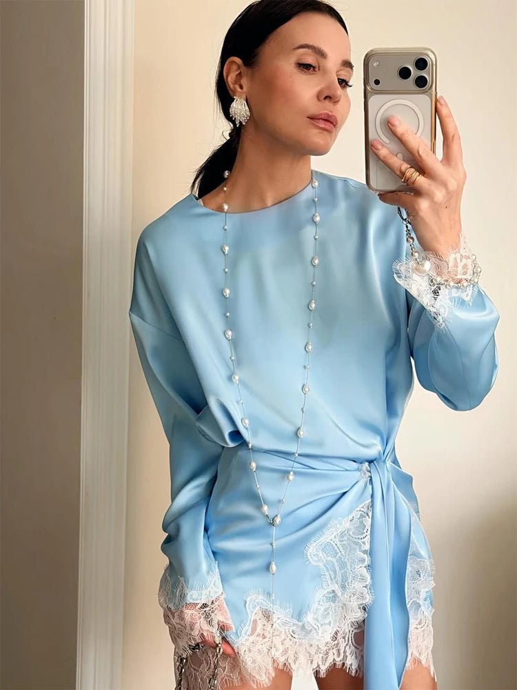 SOERA Celeste Lace Satin Tie - Detail Dress - Dress -  Blue XS